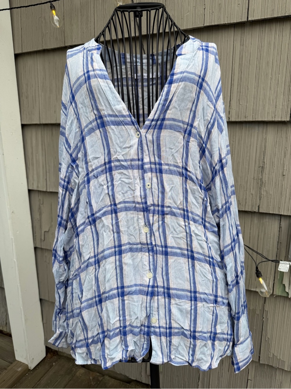 Kenneth Cole Reaction Blue and White Plaid Button-Down Shirt